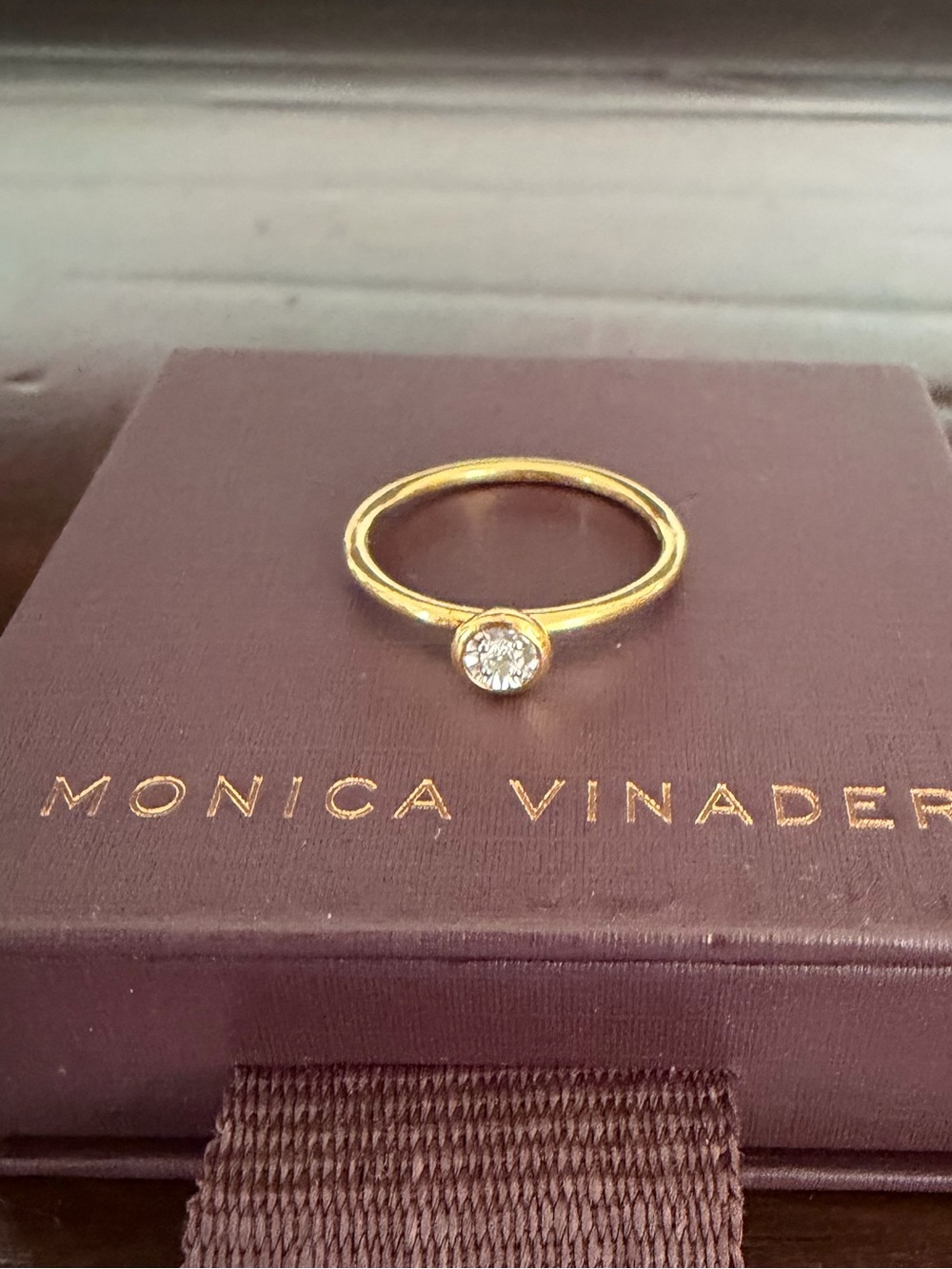 MONICA VINADER Essential Gold Vermeil Ring with Diamond.  Size 7.5